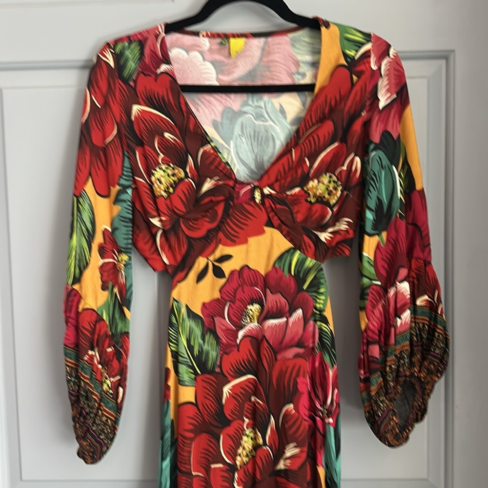 Farm Rio Long Sleeve Ruched Floral Maxi Dress